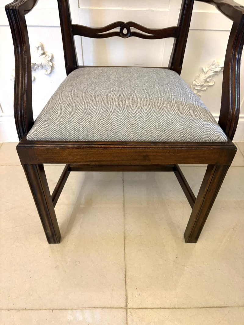 Antique Set of 12 Mahogany Chippendale Style Ladder Back Dining Chairs – 10 Singles & 2 Carvers - Image 12